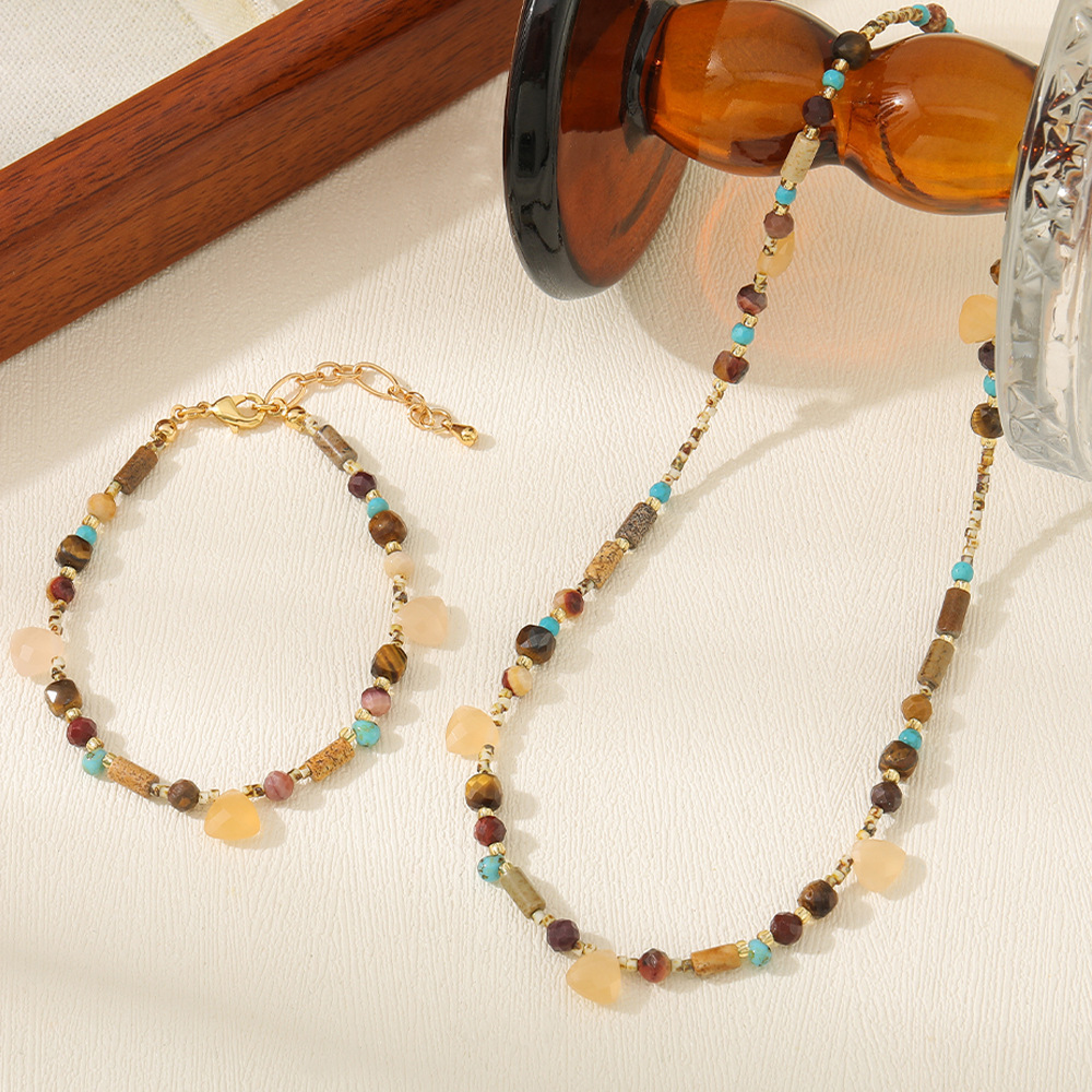 Yadengfeng Original Design Natural Picture Stone Necklace Czech Beads Set Women's Jewelry Accessories Triangle Round Handmade