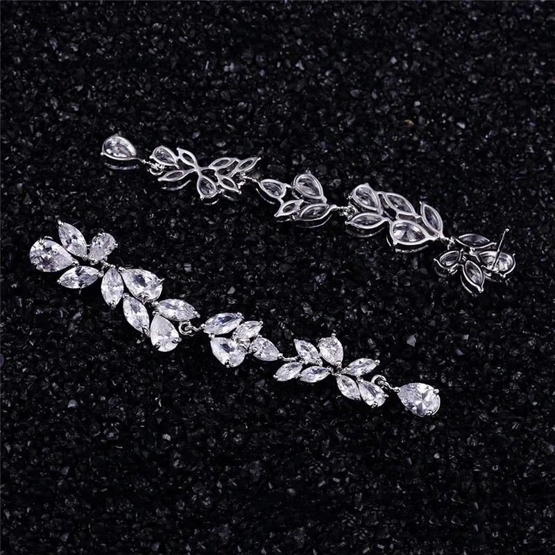 Elegant Long Tassel Earrings For Women With 3A Zirconia Embedded Fashionable Wedding Jewelry Accessories Geometric Pattern Copper Material