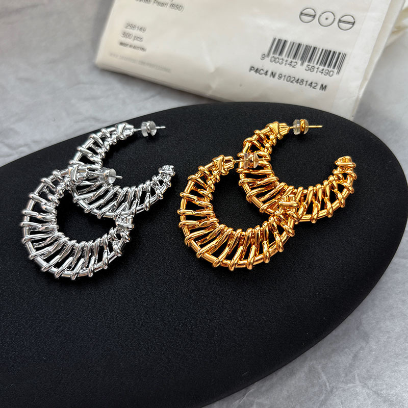 Exaggerated Geometric Weave Metal Silver Earrings Women Luxury Unique High-End Feelings Holiday Style French Vintage Design