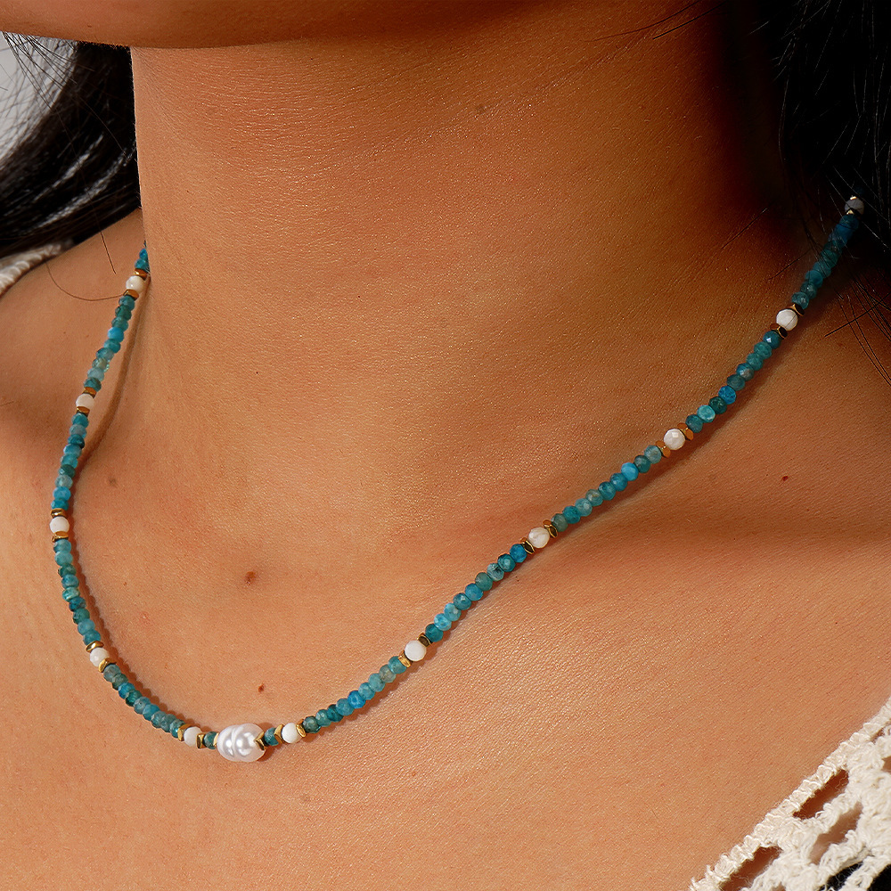 Blue Green Beaded Necklace Collarbone Chain Exquisite Sapphire Combination Daily Wear Jewelry Accessories