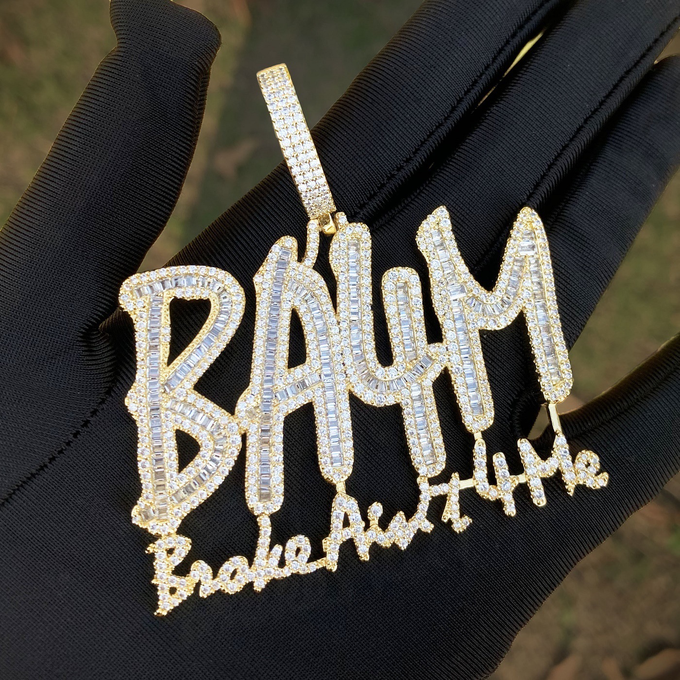 BA4M Hip Hop Letter Pendant Necklace Full Zircon 18K Gold English Fashion Accessory High-End Feelings Copper Crafted