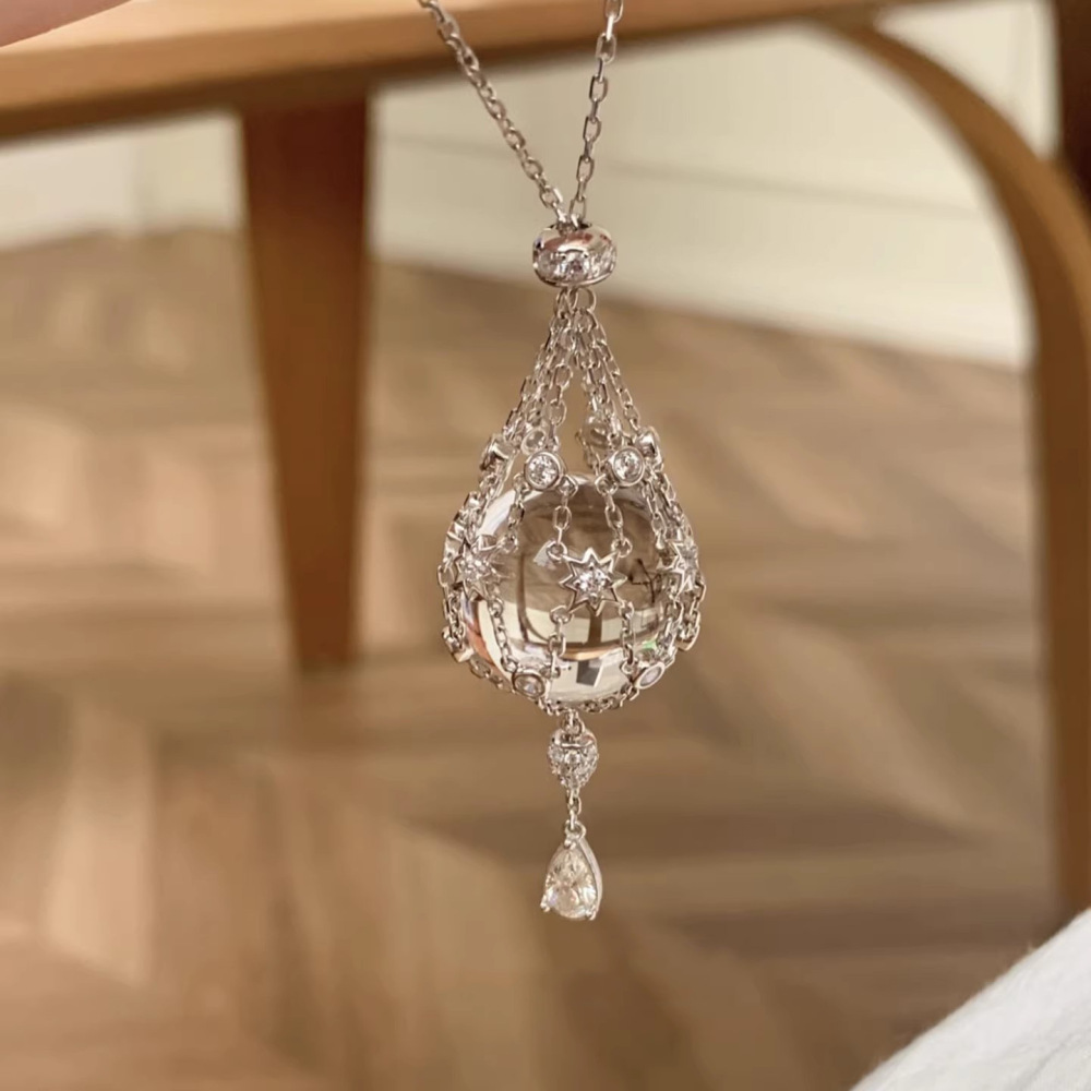 White Crystal Starburst Mesh Pendant Adjustable Necklace Women's Accessories Geometric Copper Material