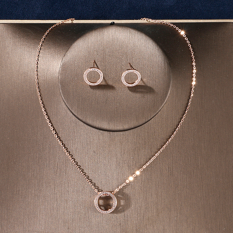 Round Copper Classic Style Earrings Necklace