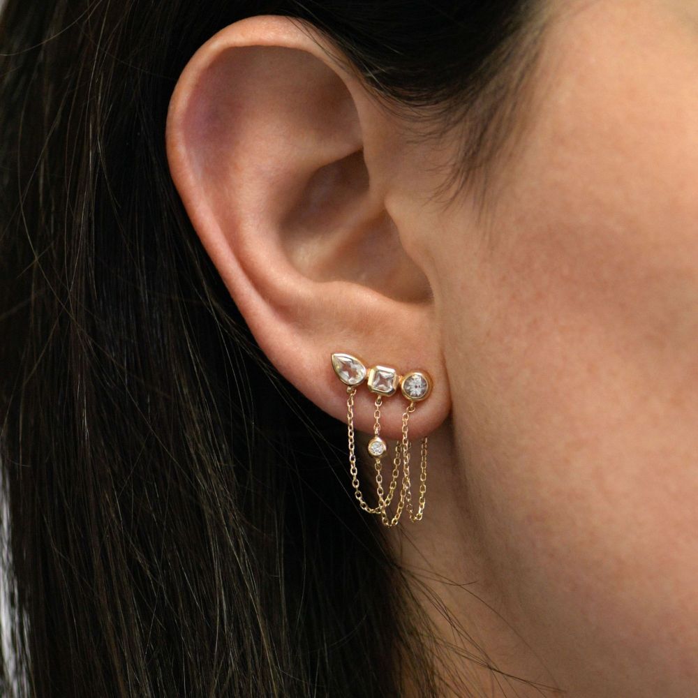 18K Gold Plated Jewelry 304 Stainless Steel Zircon Tassel Earrings Waterproof Non-Fading Vintage Classic Accessories