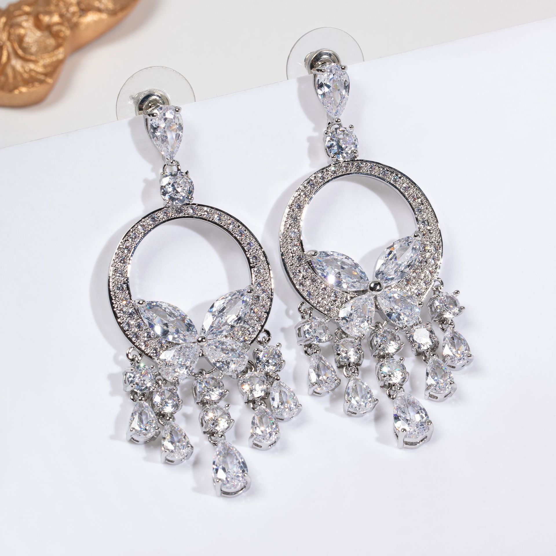 Elegant Simple Fashion Green Butterfly Tassel Heavy Work Zircon Dinner Party Dress Accessories Earrings Dangle Drop Earrings