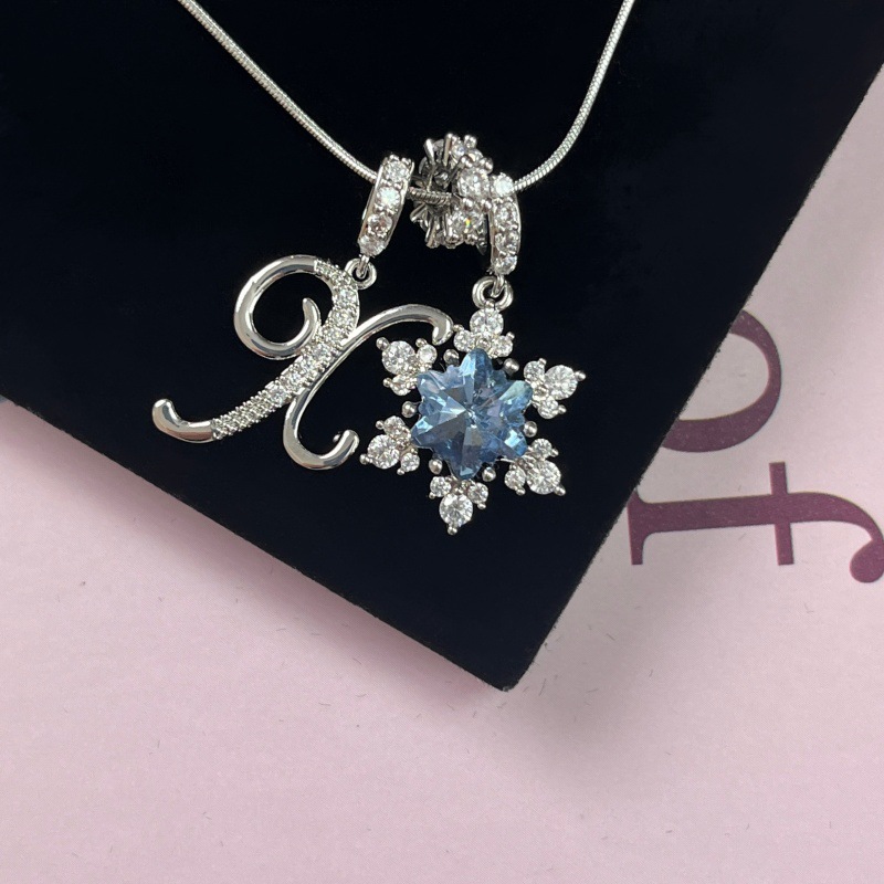 New Style Copper Zirconia Pendant Letter Necklace Silver Stainless Steel Chain Birthday Gift For Women Trendy Fairy Style