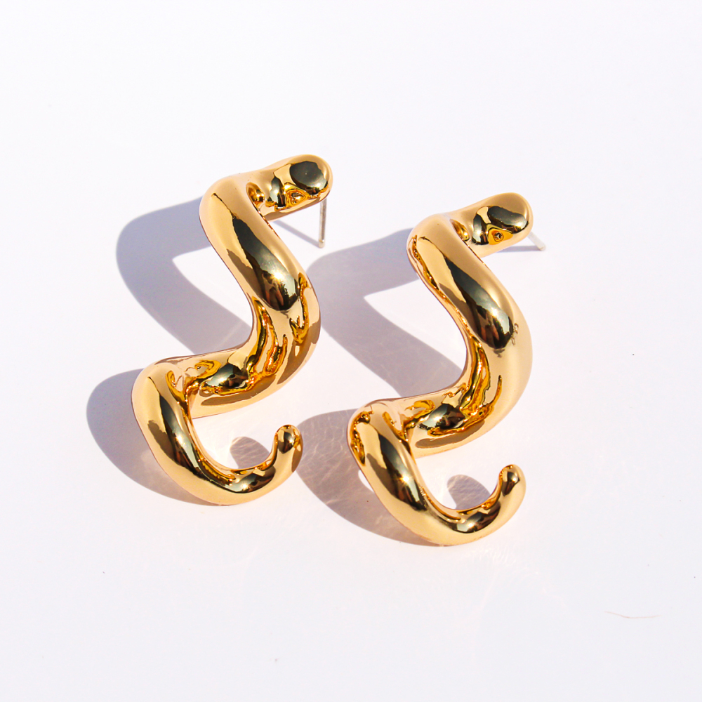 Exaggerated Casual Wave Spiral Twisted Line Metal Style Earrings Geometric Shape Daily Streetwear Accessories For Men And Women