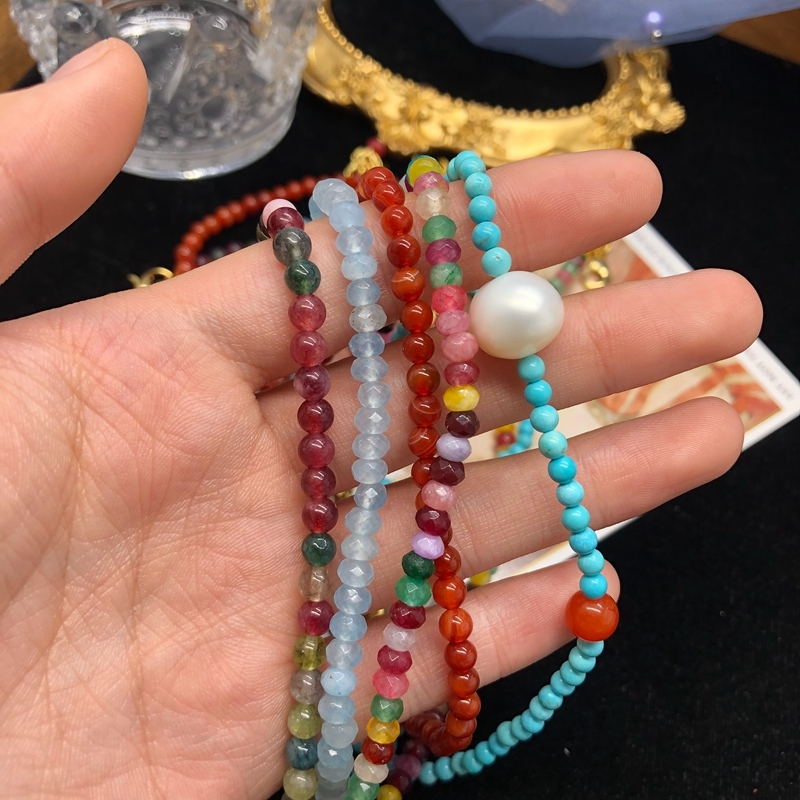 Retro Color Block Turquoise Agate Beaded Women's Necklace