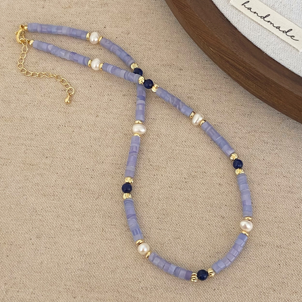 New Chinese Style Geometric Design Purple Agate Freshwater Pearl Women's Necklace Versatile High-End Fashion Clavicle Chain