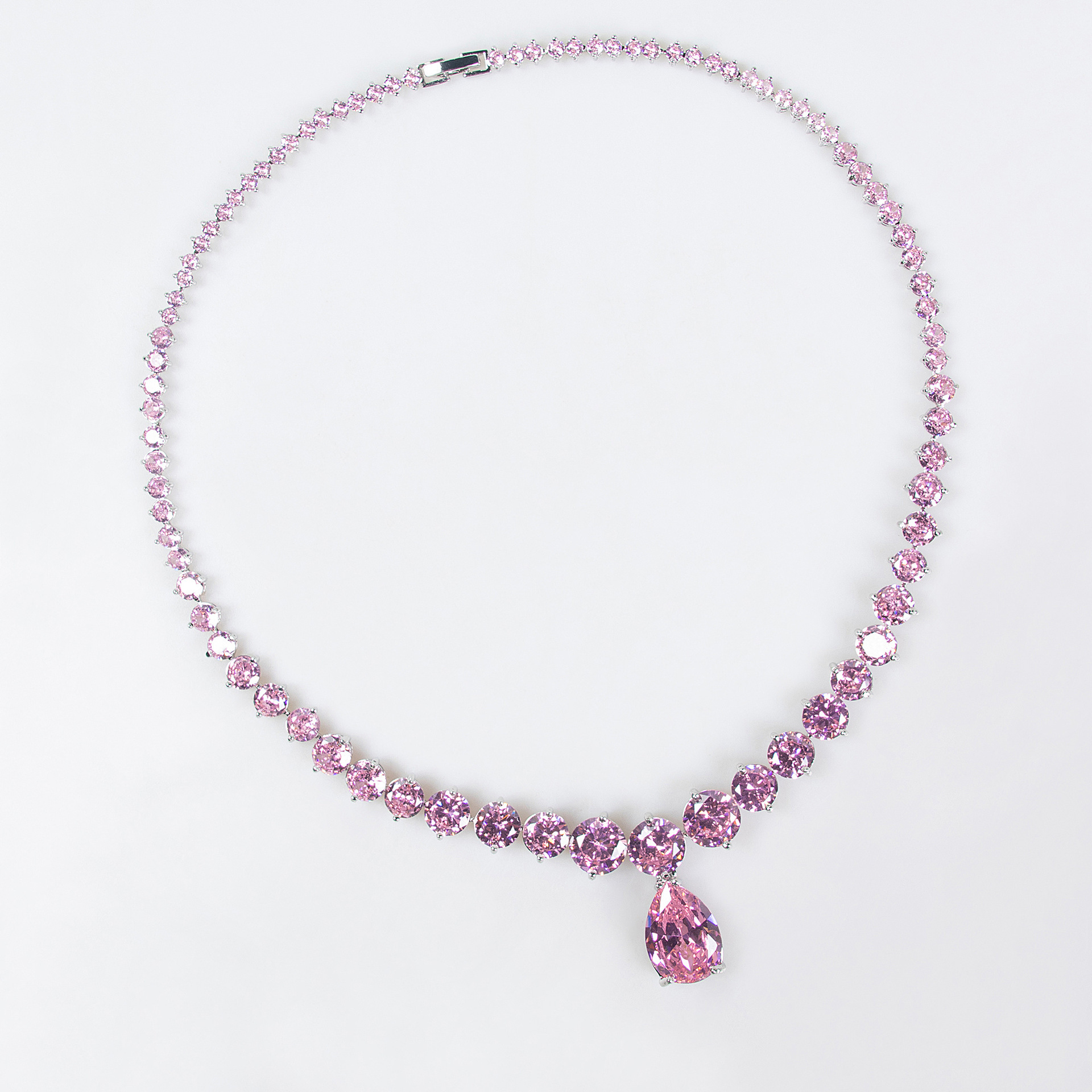 Elegant Waterdrop Zircon Pendant Bridal Dress Necklace And Earring Set Simple Fashionable  Style Jewelry