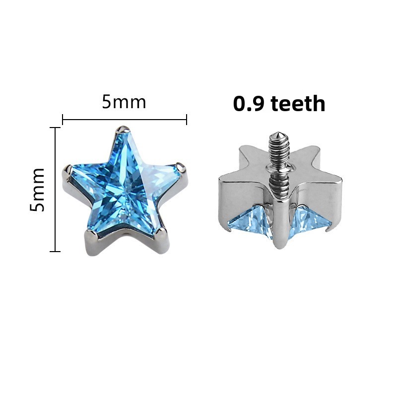 Fashion Titanium Alloy Pentagram Lip Stud Women's Shiny 5A Zircon Earrings Multifunctional Jewelry Accessories Electroplated (Including Color Retention Layer)