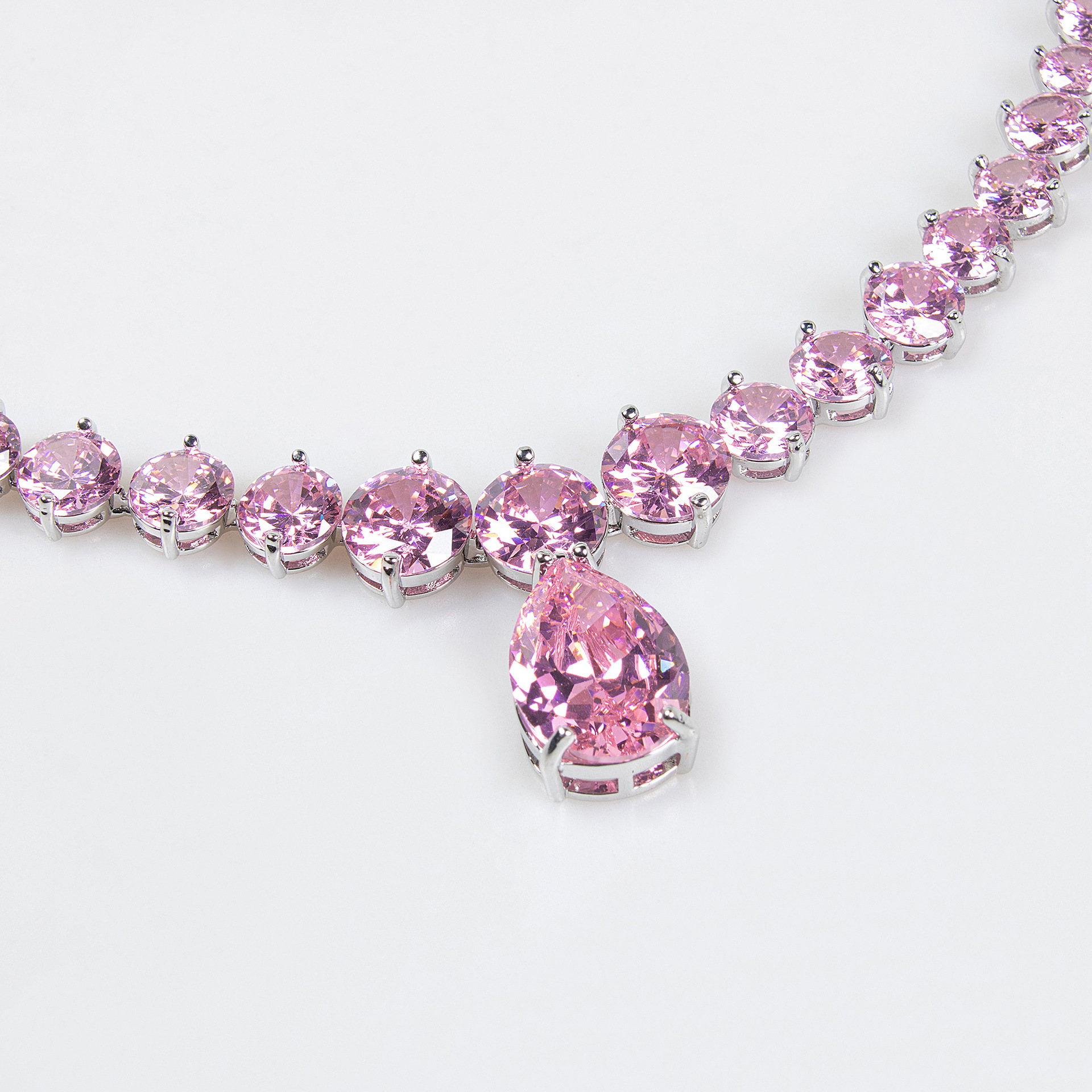 Elegant Waterdrop Zircon Pendant Bridal Dress Necklace And Earring Set Simple Fashionable  Style Jewelry