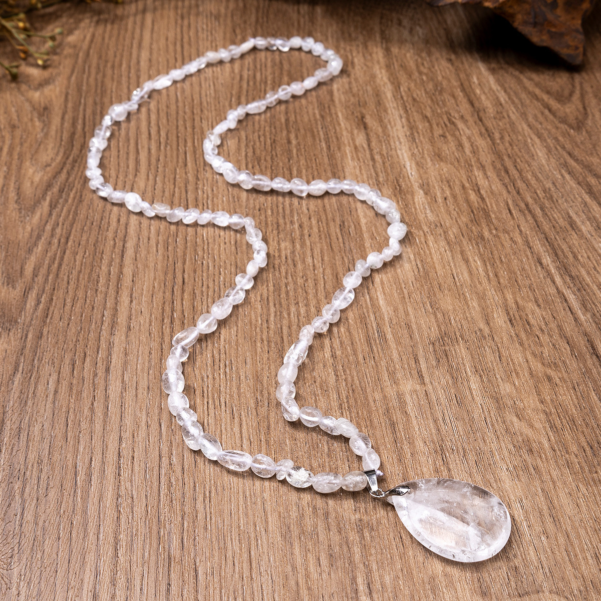 ZhouHang Natural Crystal Long Necklace Elegant Pendant Sweater Chain Amethyst Water Drop Earrings Jewelry Accessories