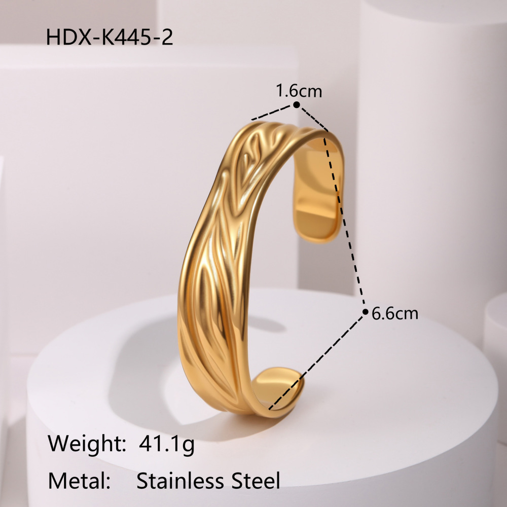 Exaggerated  Style Fashion Stainless Steel Bracelet Plated 18K Gold Geometric Texture Luxury Hand Jewelry