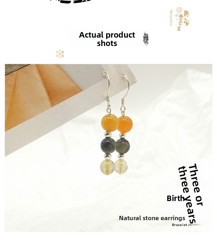 New Chinese Style Colorful Beaded Women's Earrings S925 Silver Studs Geometric Pattern Crystal Simple Design Jewelry Accessories