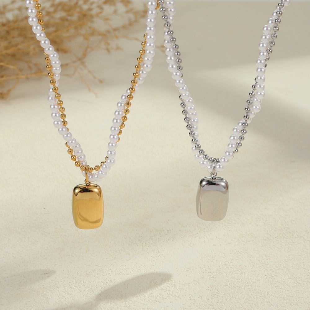 Fashionable Versatile Heart Shaped Necklace With Small Beads Luxury Feelings Jewelry Accessories For Women Geometric Pattern Stainless Steel