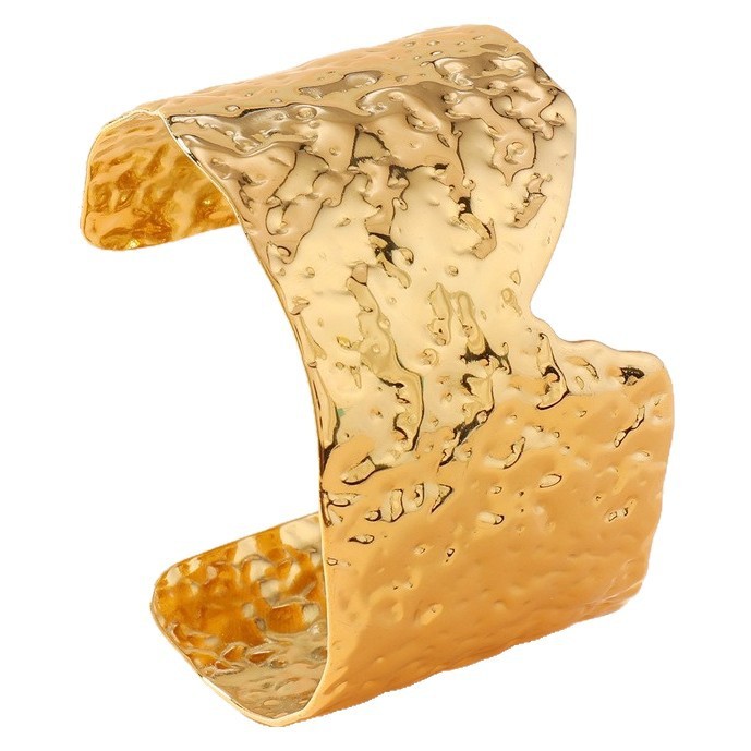 Stainless Steel Titanium Metal Open Bracelet Ladies Sense V-shaped Notch Hammered Gold-plated Jewelry Accessories