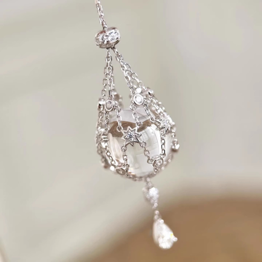 White Crystal Starburst Mesh Pendant Adjustable Necklace Women's Accessories Geometric Copper Material