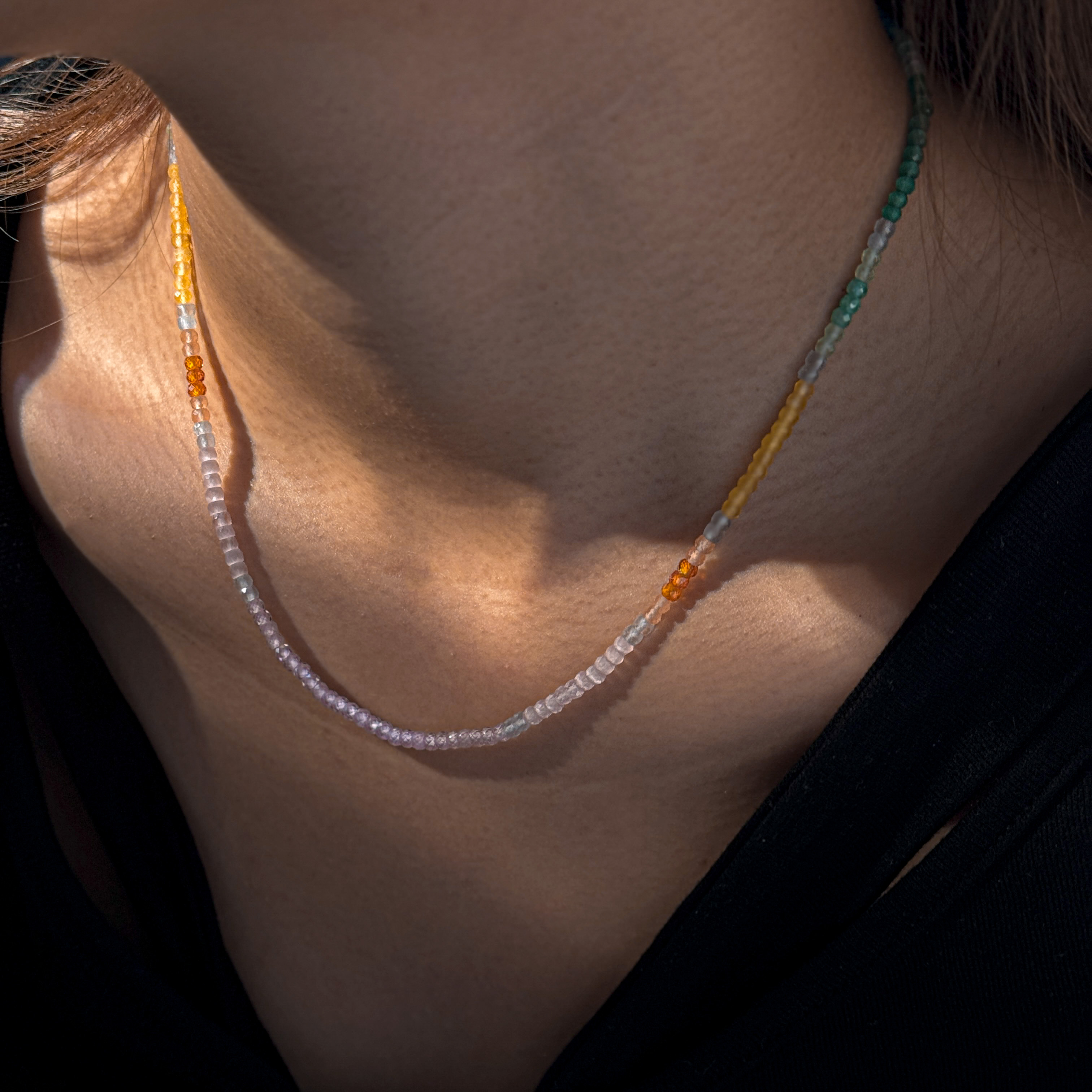 304 Stainless Steel Zircon Geometric Pattern Vacuum Plating (In Furnace) 18K Real Gold Plated Beaded Chain Lobster Clasp Colorful Gold Necklace For Women Elegant Basic Style (Simple Design) Novel Design