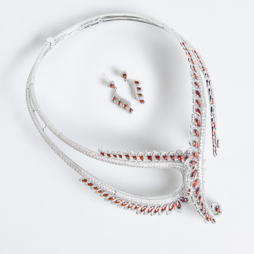 Internet Celebrity  Hot-Selling Necklace INS Style Zircon Earrings Set Decoration For Women Versatile Hip-Hop Style High-End Jewelry