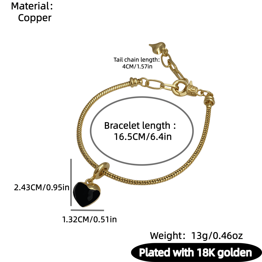1 Set Of Heart Bracelet And Necklace Jewelry Suitable For Men And Women Couples Friends To Wear Copper Plated With 18K Gold Oil Drop Fashionable And Beautiful