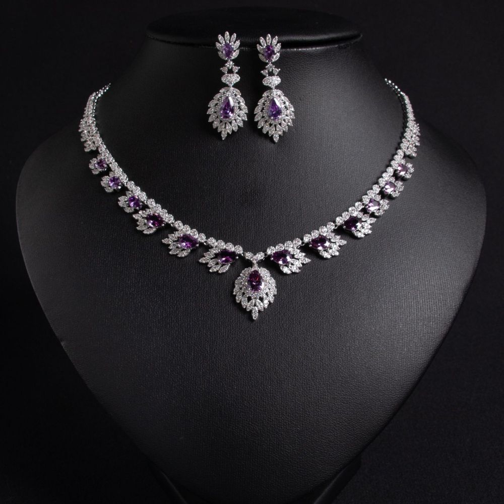 Elegant Floral Zircon Necklace And Earring Set For Women Simple High-End Luxury Jewelry Accessories Trendy Copper Material