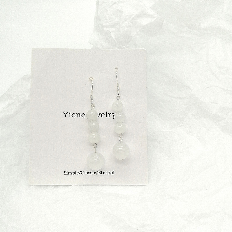 Natural White Jade Moonlight Stone Earrings S925 Silver Female Ear Hooks Simple Ancient Style Jewelry Accessories Geometric Pattern
