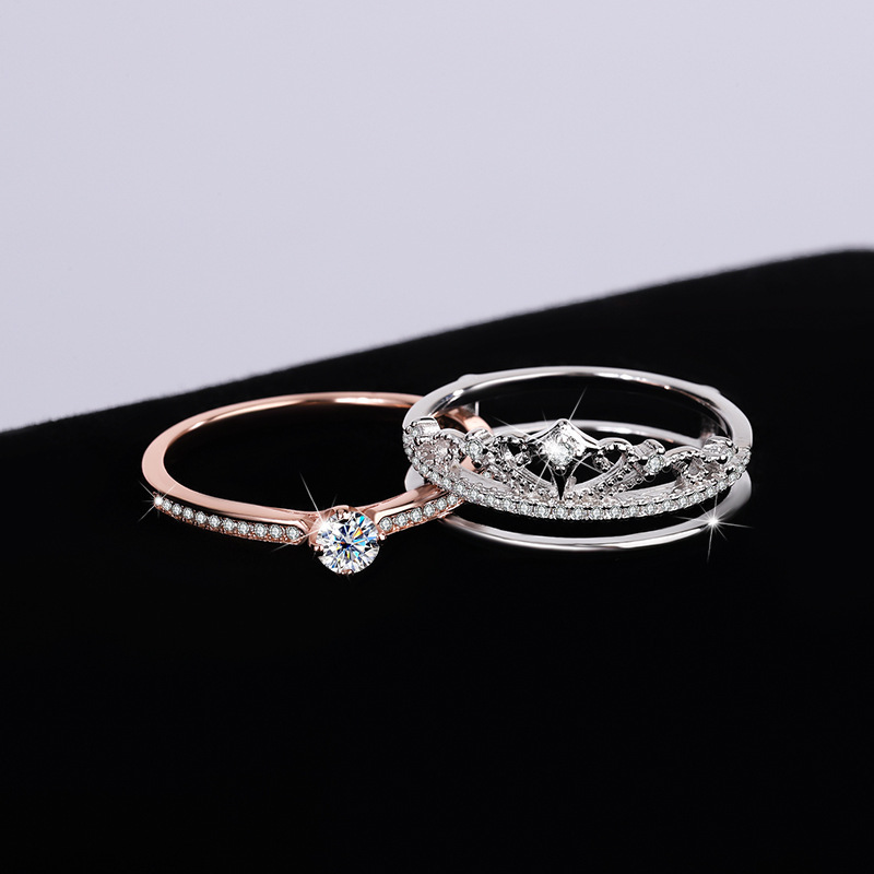 Women's 925 Sterling Silver Crown Moissanite Rings Brass Jewelry