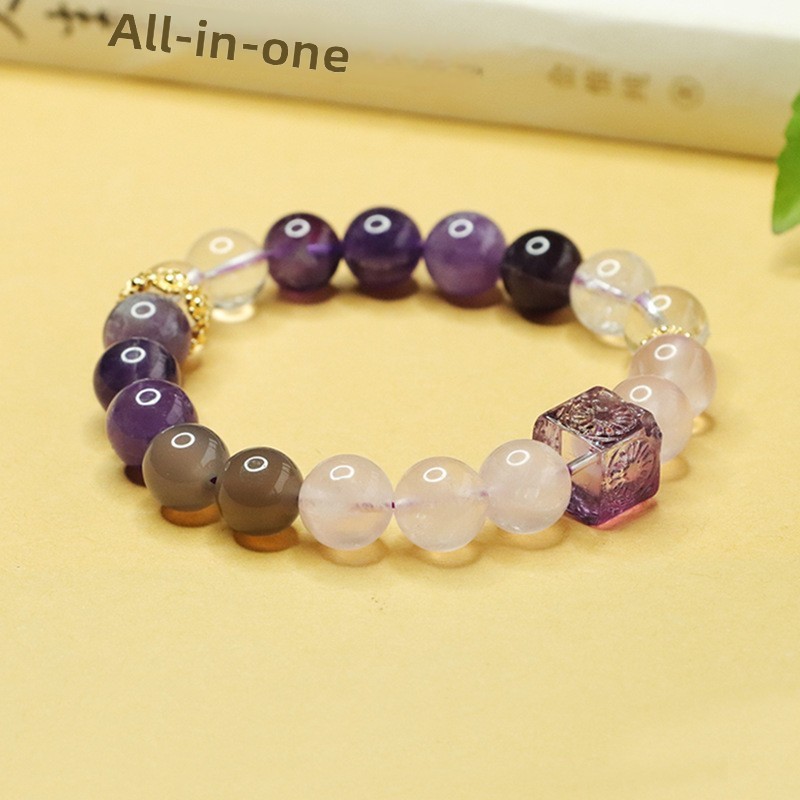 Aiyu Nine Purple Fire Crystal Bracelet Pink Crystal Multi-Gem Glass Block Japanese Modern Style Jewelry Accessories