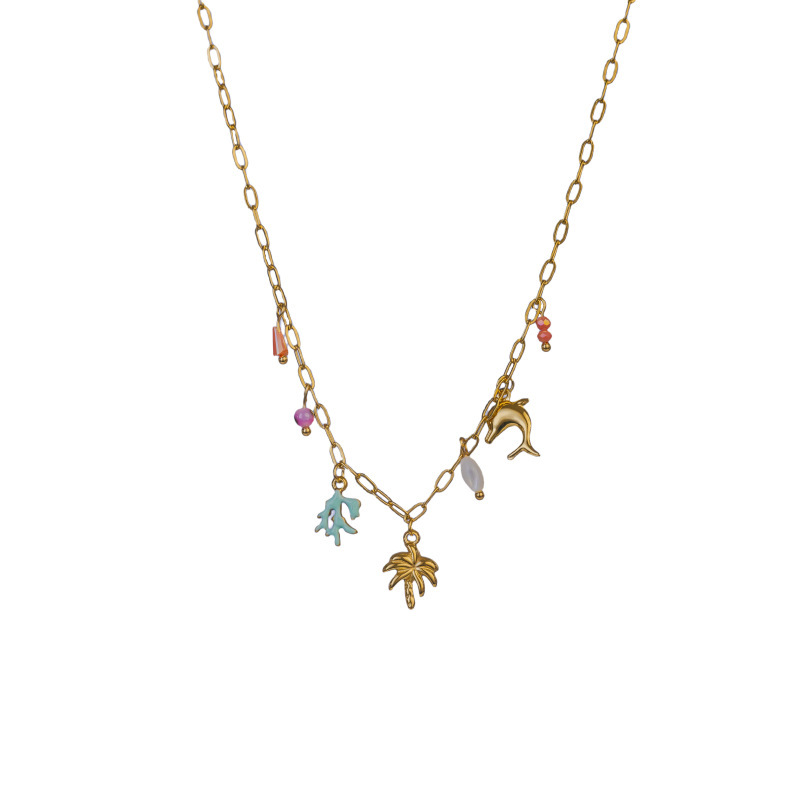 Fashion 304 Stainless Steel Shell Starfish Conch Necklace For Women Vacation Beach Ocean Style Coconut Tree Titanium Steel Jewelry Accessories