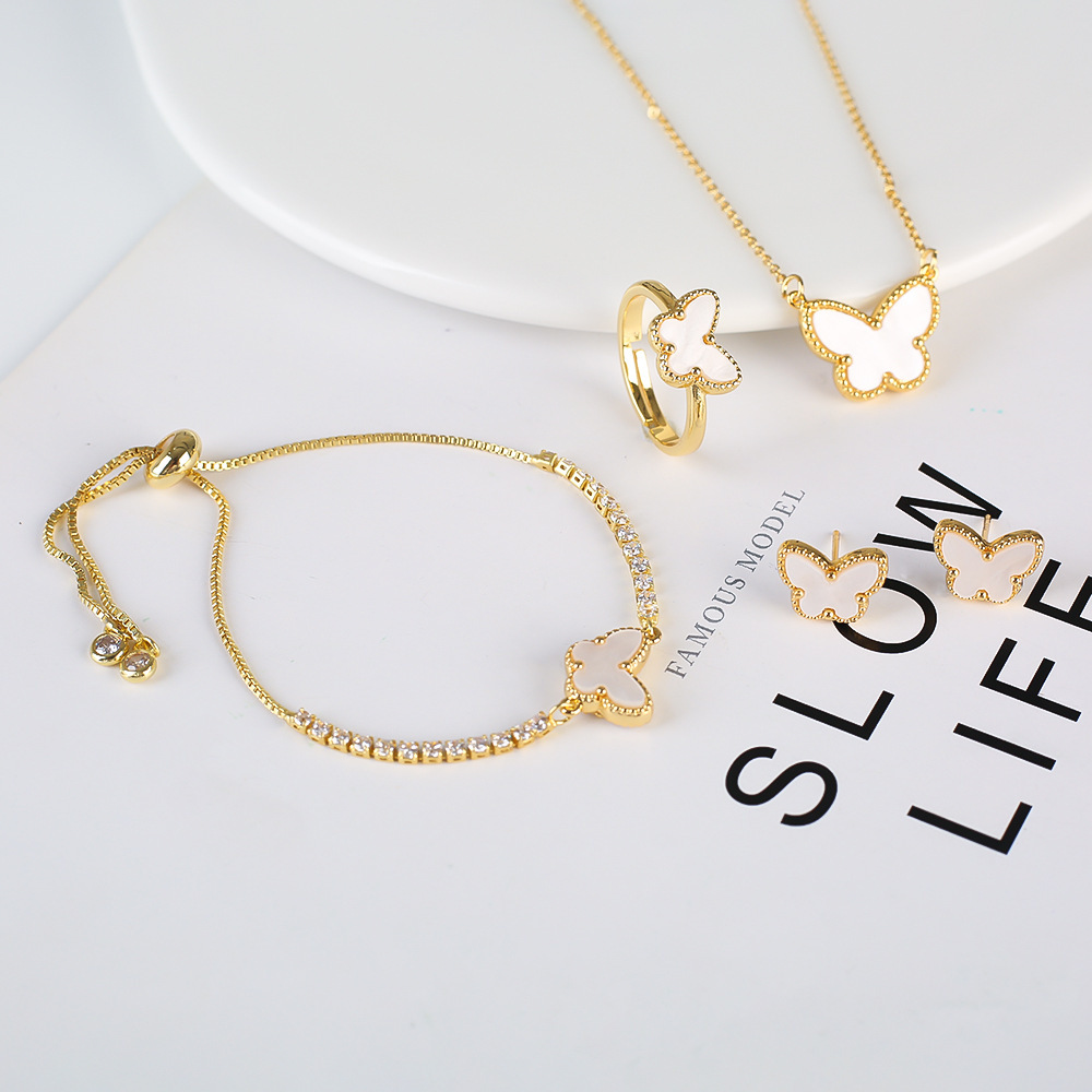 Copper Gold Plated Simple Style Classic Style Plating Butterfly Jewelry Set