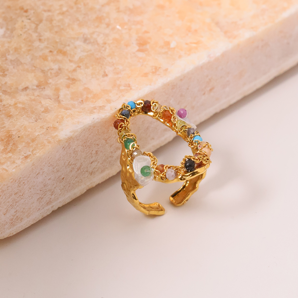 PVD Coated Gold Plated Color Block 304 Stainless Steel Simple Style Classic Style Waterproof Non Tarnish Rings