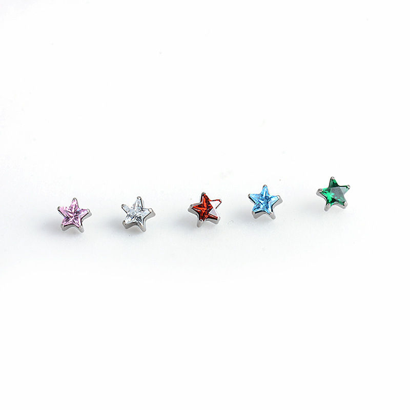 Fashion Titanium Alloy Pentagram Lip Stud Women's Shiny 5A Zircon Earrings Multifunctional Jewelry Accessories Electroplated (Including Color Retention Layer)