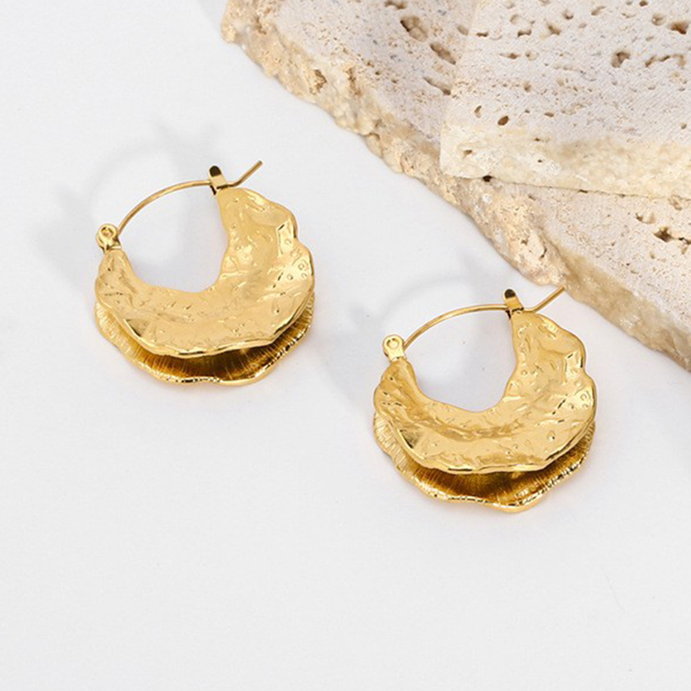 Ins Style Oversized Leaf Pattern Pendant Earrings 18K Gold Plated Stainless Steel Personality Ear Jewelry
