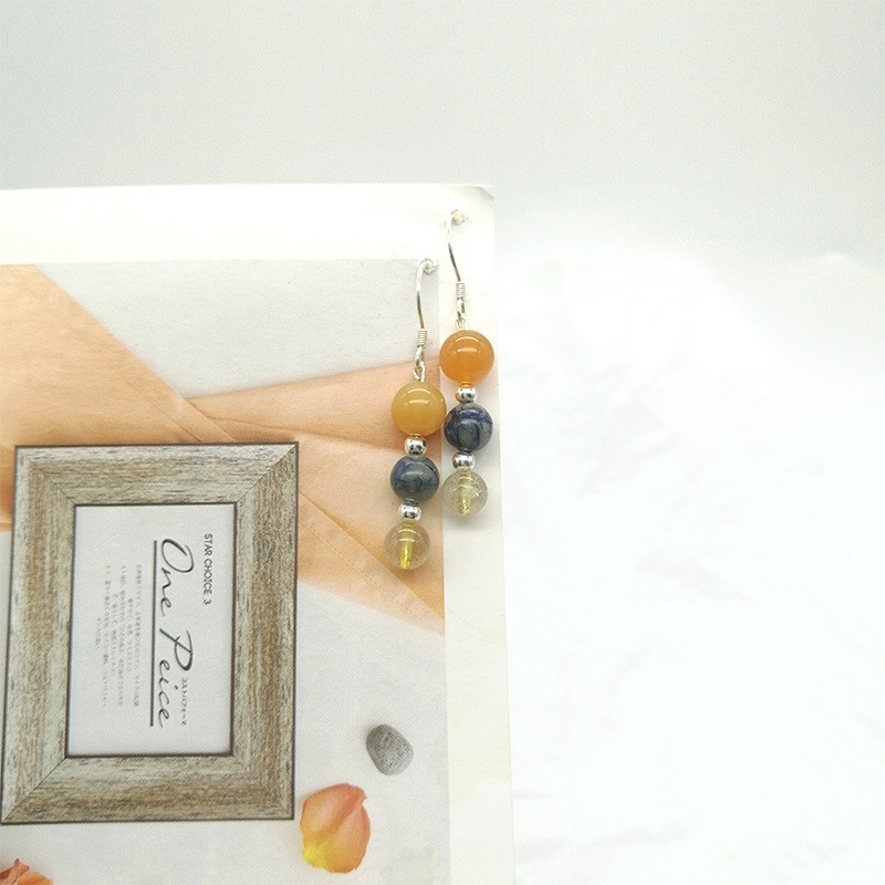 New Chinese Style Colorful Beaded Women's Earrings S925 Silver Studs Geometric Pattern Crystal Simple Design Jewelry Accessories