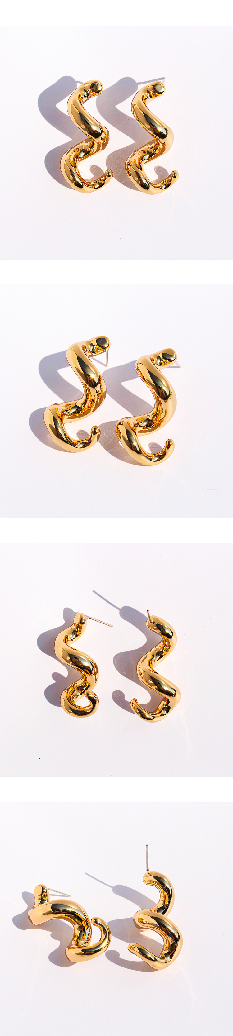 Exaggerated Casual Wave Spiral Twisted Line Metal Style Earrings Geometric Shape Daily Streetwear Accessories For Men And Women