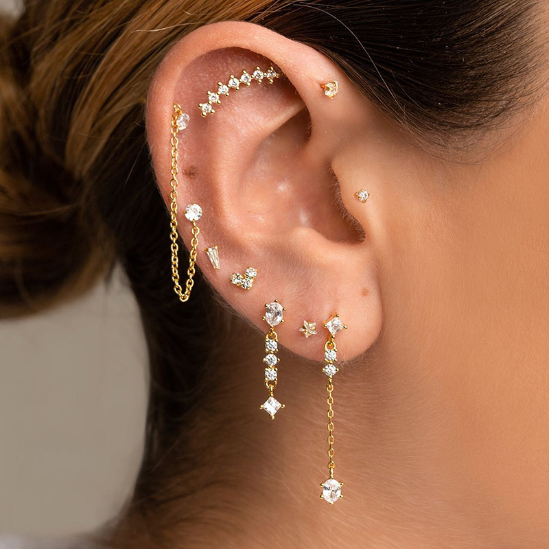 1 Set Classic Style Geometric Inlay Brass Zircon 18K Gold Plated Drop Earrings