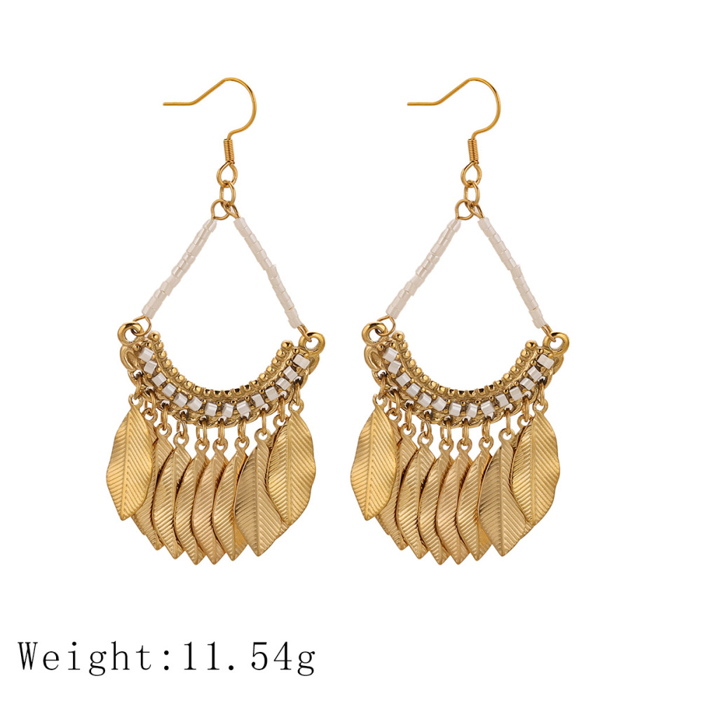 Vintage Ethnic Tassel Earrings Handmade Woven Jewelry Geometric Pattern Stainless Steel Luxurious Style Women's Earrings Travel Accessories