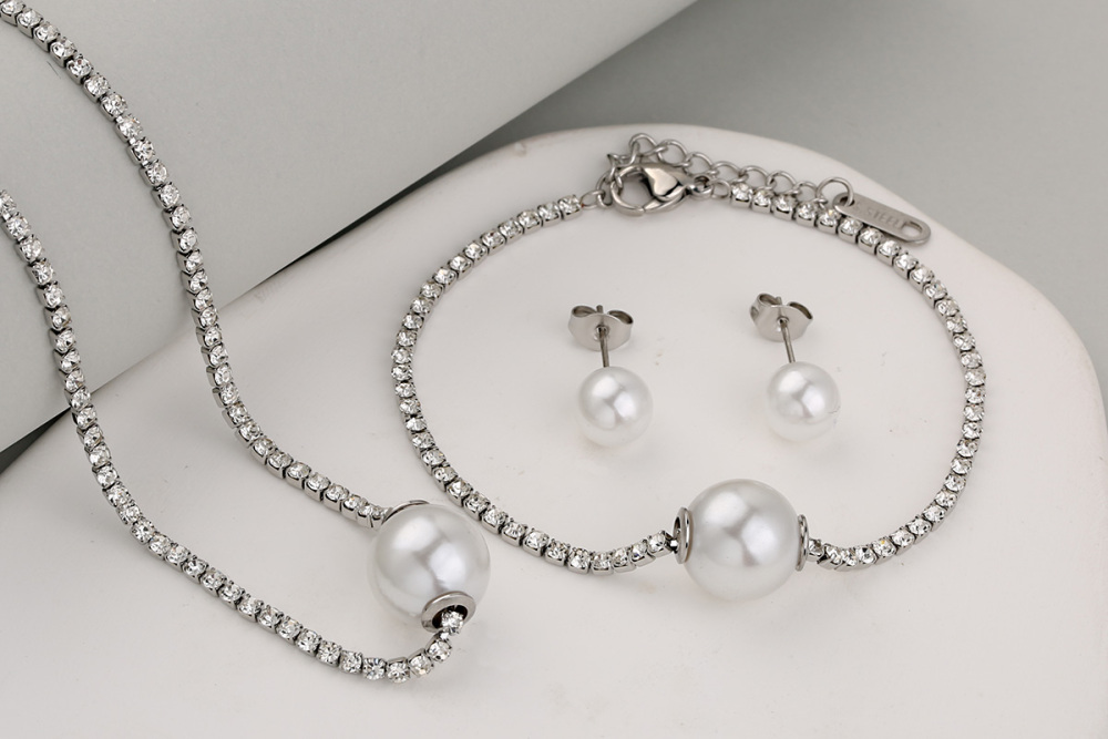 Stainless Steel Full Drill Jewelry Set Cross Circle Heart Shaped Vacuum Plating 18K Gold Dipped Water Diamond Accessories