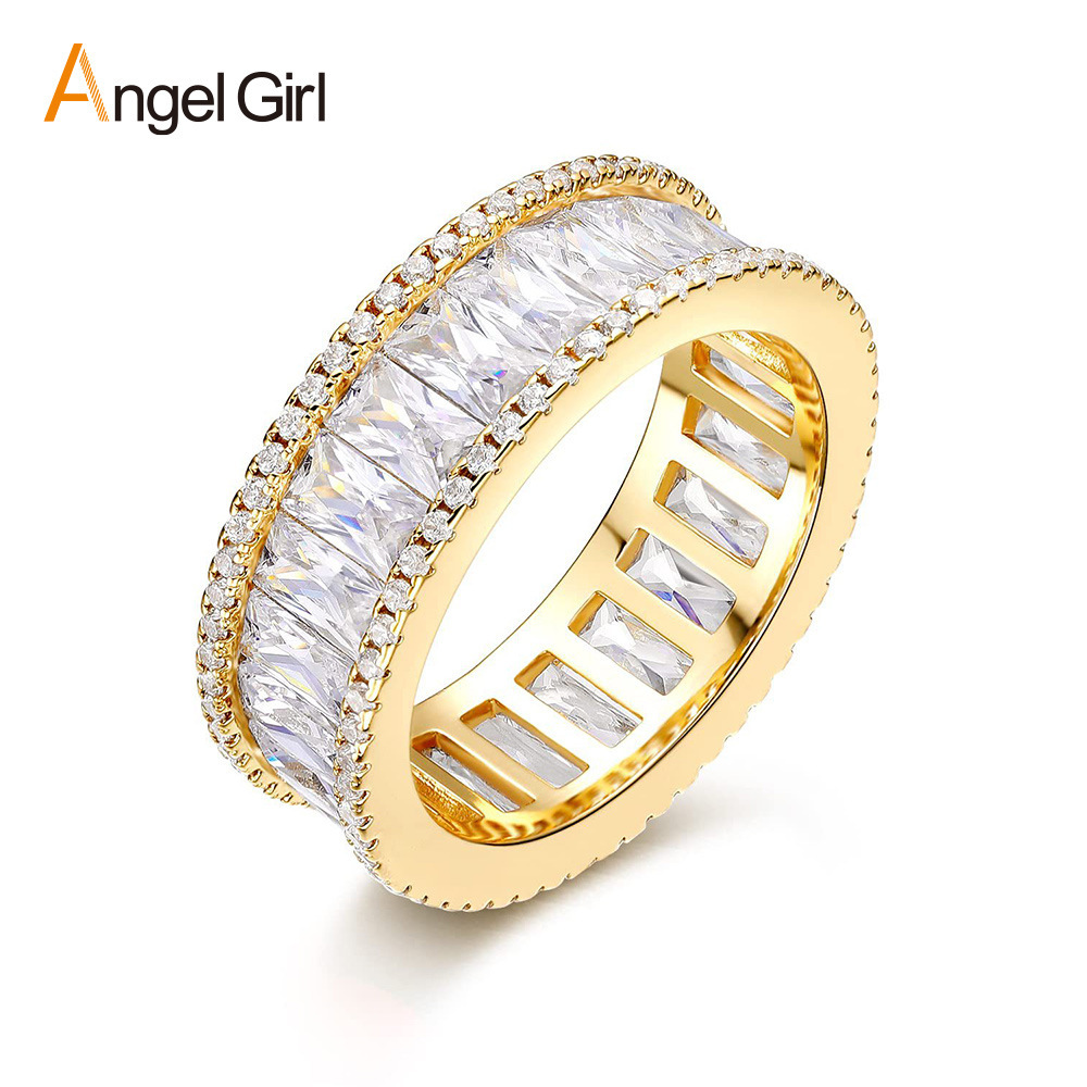 Cross-Border Hip-Hop Accessories Copper Inlaid Zircon T Cubic Zirconia Ring European And American Personality Hot Selling Jewelry Exquisite Versatile Water Plated 18K Real Gold