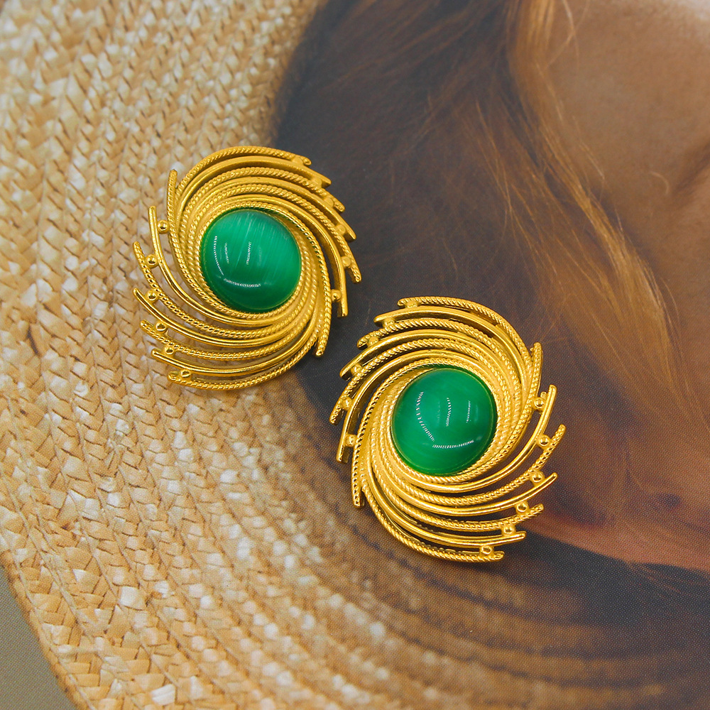PVD Coated Real Gold Plated Round Spiral 304 Stainless Steel 316 Stainless Steel  Classic Style Waterproof Non Tarnish Ear Studs