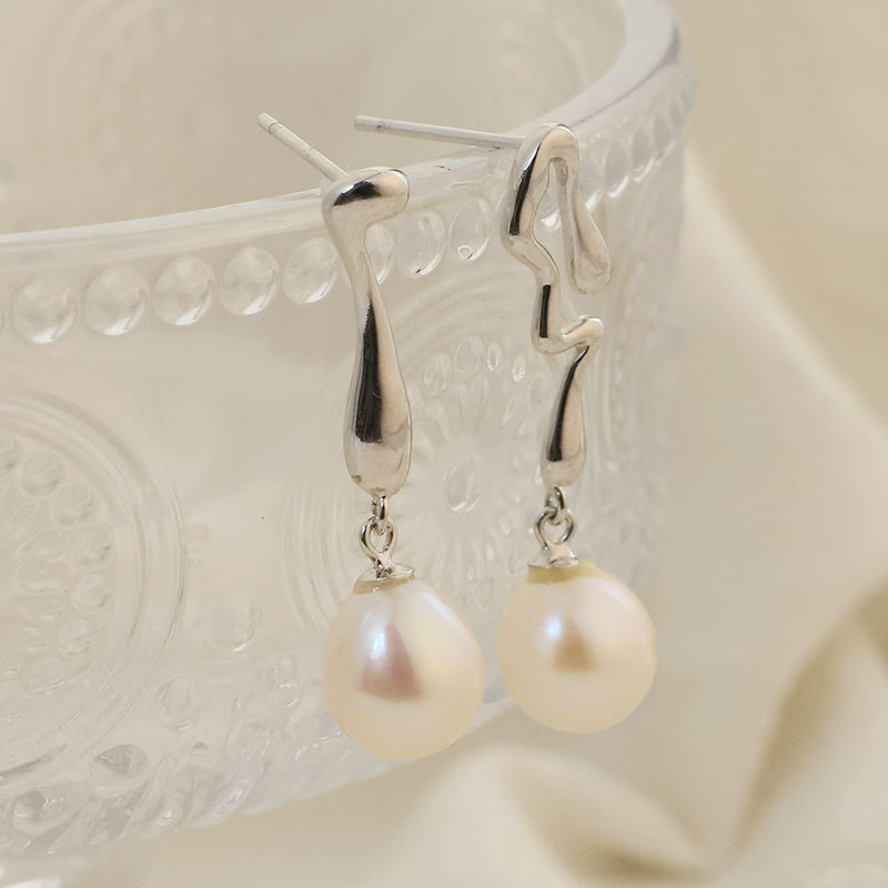 Original Natural Freshwater Pearl Pure Silver Earrings Women Versatile Design Studs High-End Jewelry Ear Accessories