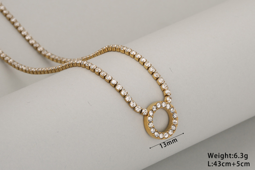 Stainless Steel Full Drill Jewelry Set Cross Circle Heart Shaped Vacuum Plating 18K Gold Dipped Water Diamond Accessories