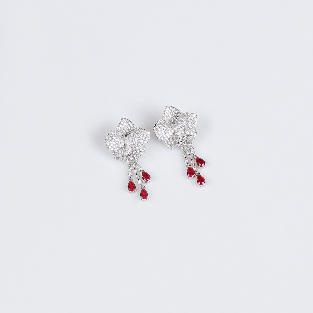 Elegant White Zircon Flower Earrings Necklace Set Bridal Jewelry Fashionable Luxury Copper Accessories For Women