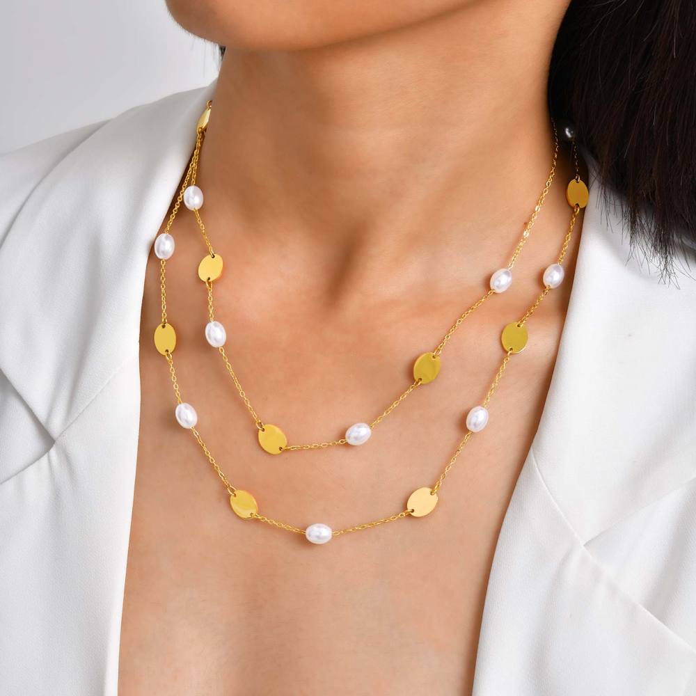 Stainless Steel Geometric Design Necklace Multi-style Women's High-end Jewelry Accessories Colorful Beads Irregular Shape Stackable