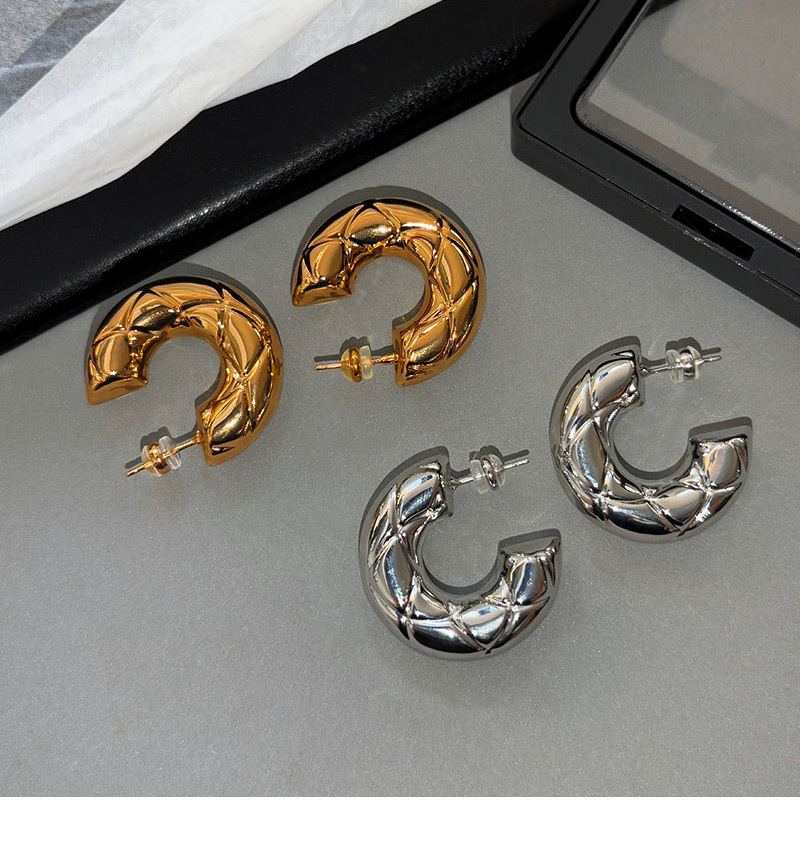 Golden Rhombus Pattern Earrings Women's Fashion Elegant Unique High-End Feelings Rose Story Geometric Design Copper Jewelry