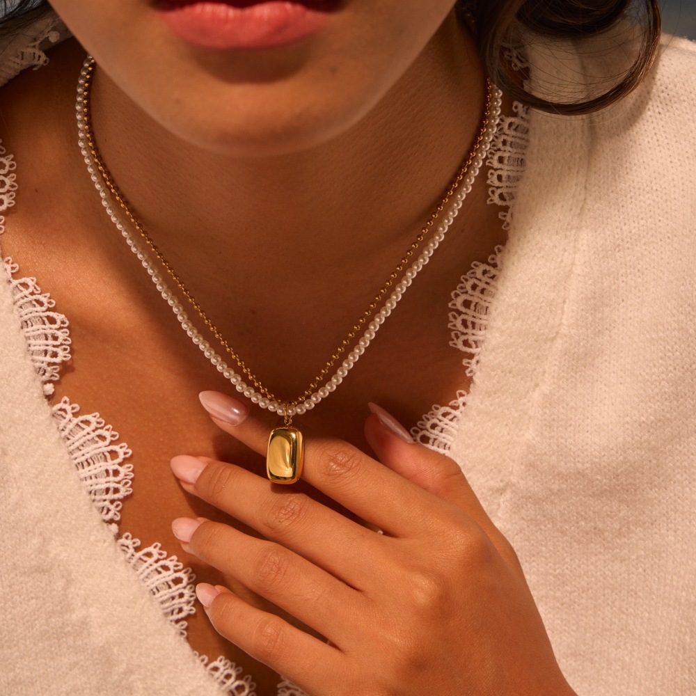 Fashionable Versatile Heart Shaped Necklace With Small Beads Luxury Feelings Jewelry Accessories For Women Geometric Pattern Stainless Steel