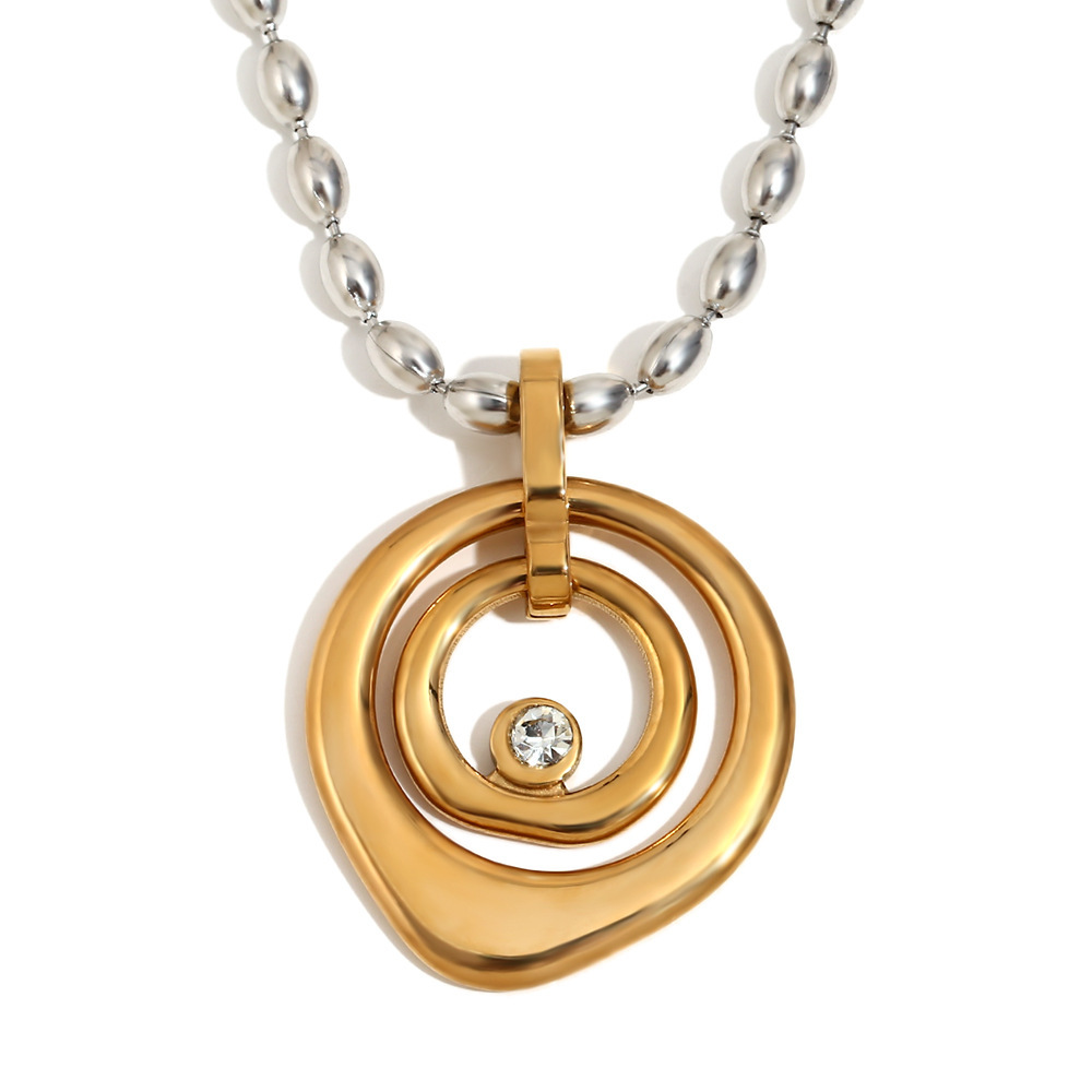 PVD Coated Real Gold Plated Round 304 Stainless Steel Vintage Style Classic Style Waterproof Non Tarnish 304 Stainless Steel Pendant Necklace