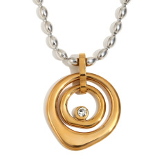 Large and Small Ring Spot Drill Ball Bead Chain Necklace-Two-Tone