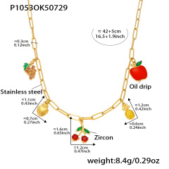 P1053-Gold DIY FRUIT COLOR Necklace 42 5cm